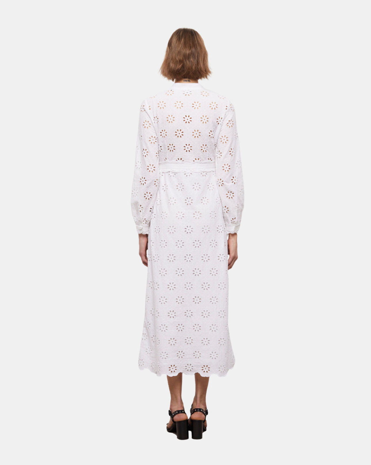 The Kooples DAMEN WHITE langes, weißes kleid mit englischer stickerei