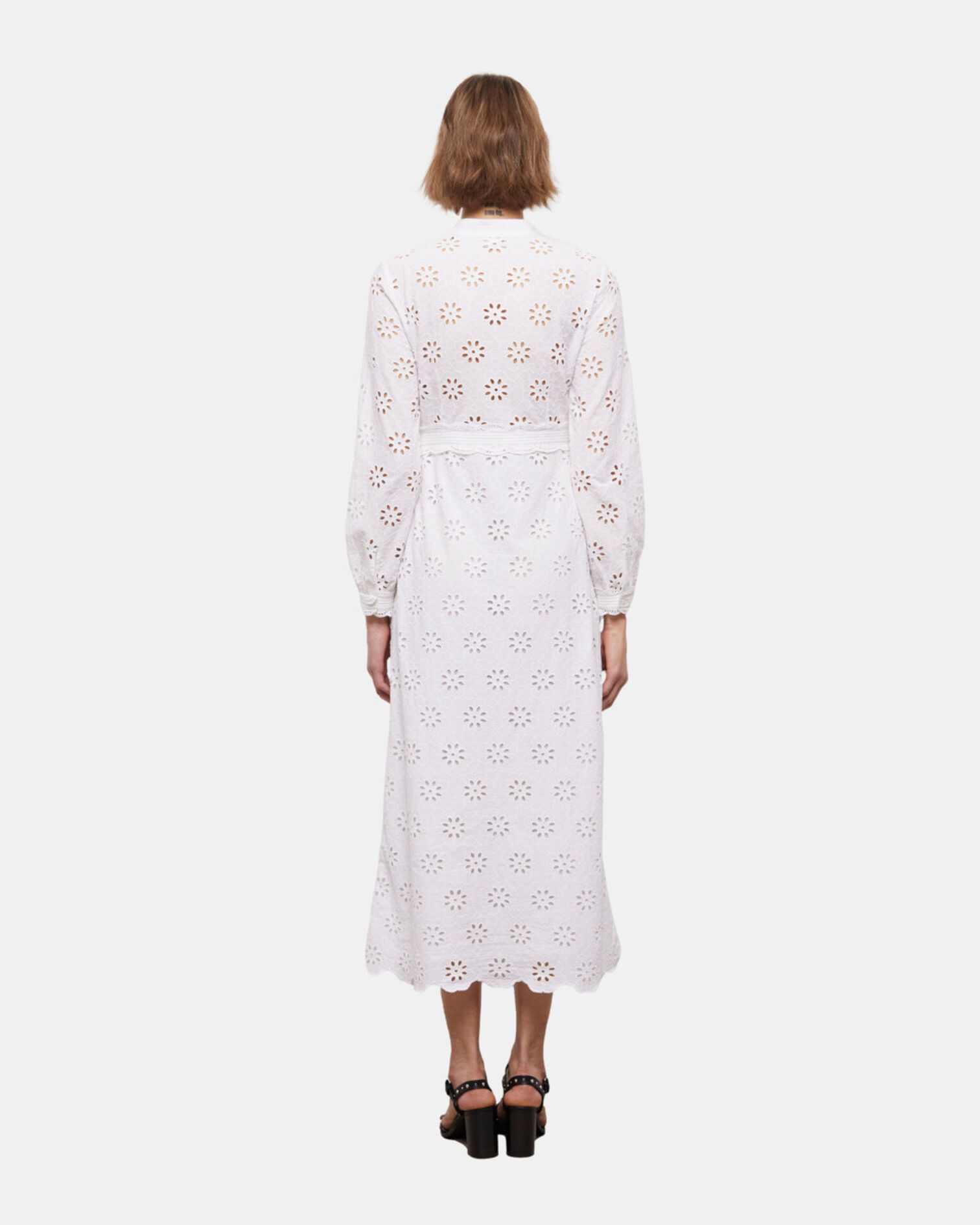 Langes, weißes Kleid mit englischer Stickerei, WHITE, hi-res image number null