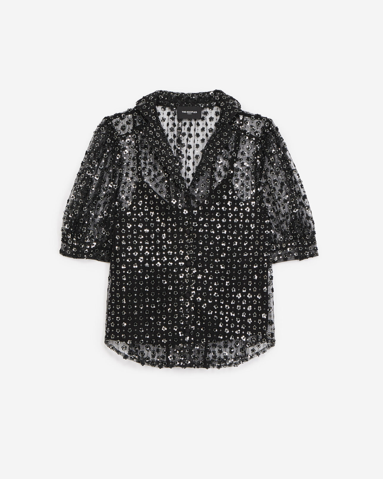The Kooples DAMEN BLACK ARGENT bluse schwarz halbtransparent pailletten