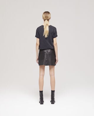 The Kooples F BLACK black leather skirt with studs