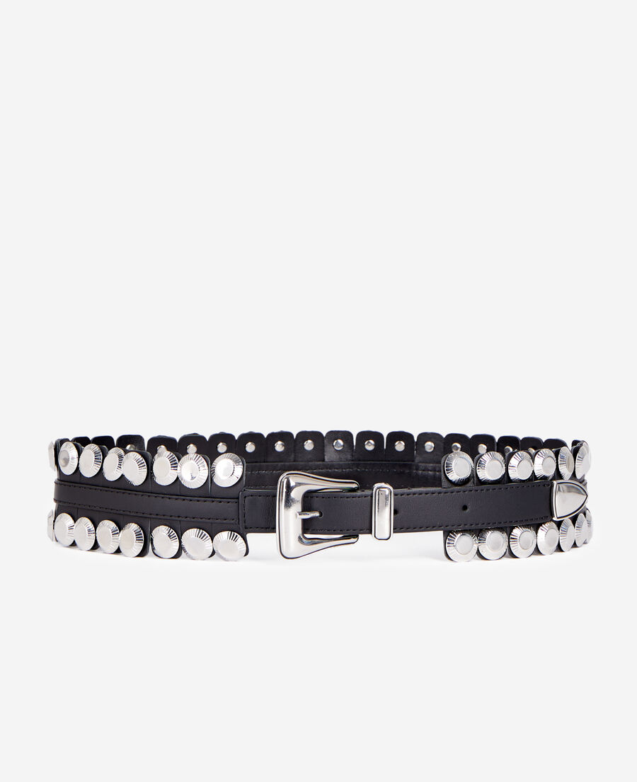 Wide black leather belt with studs | The Kooples - US