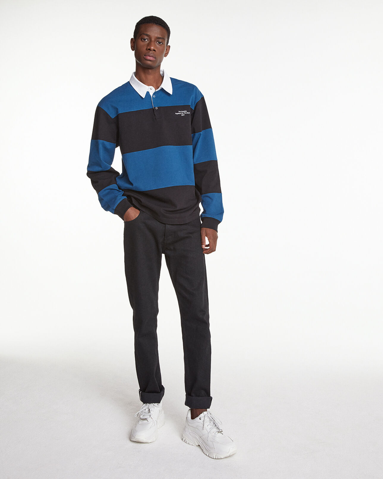 The Kooples HOMME BLACK BLUE polo noir et bleu à col classique ample