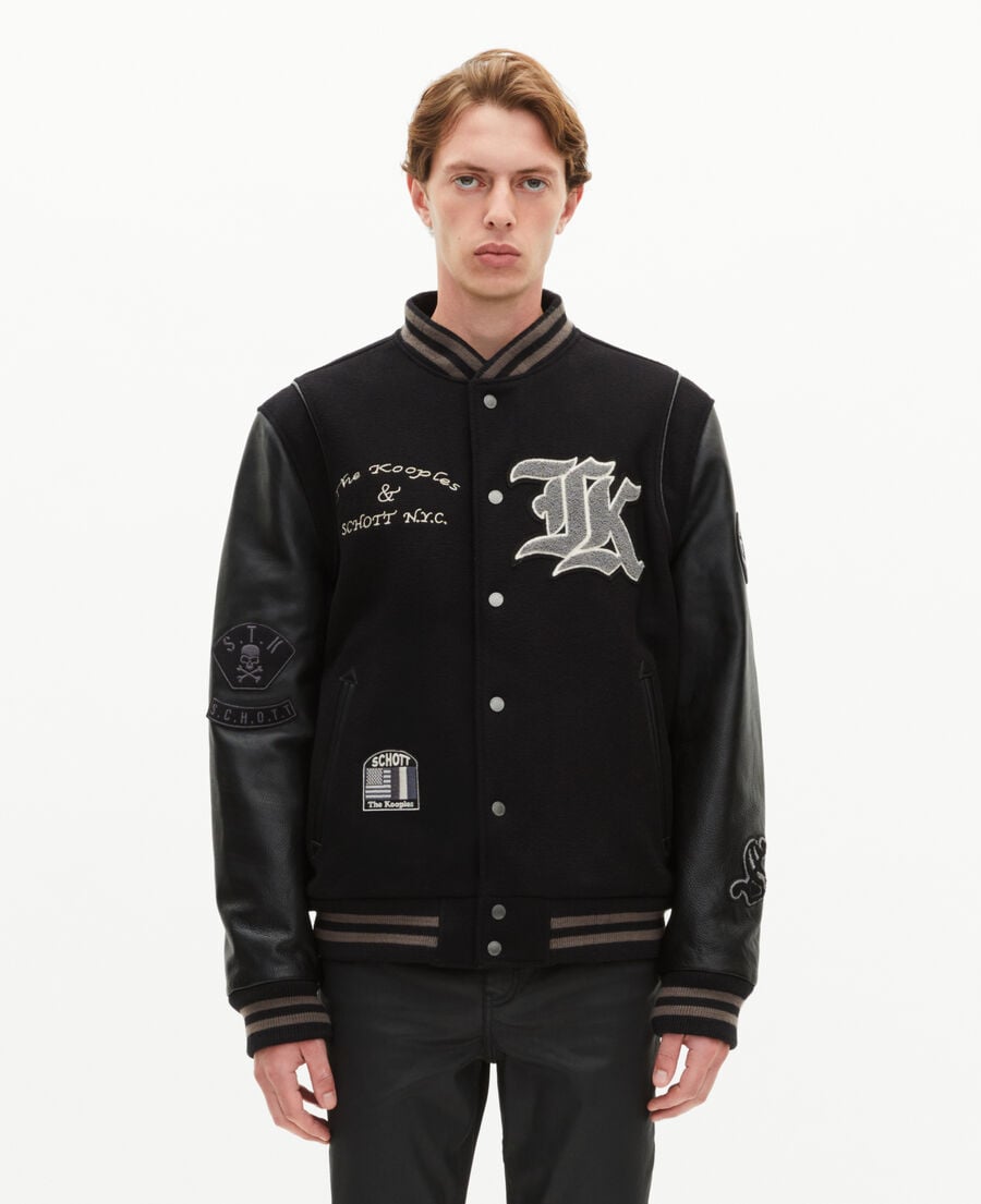 The Kooples HOMME BLACK blouson varsity en cuir noir the kooples x schott nyc