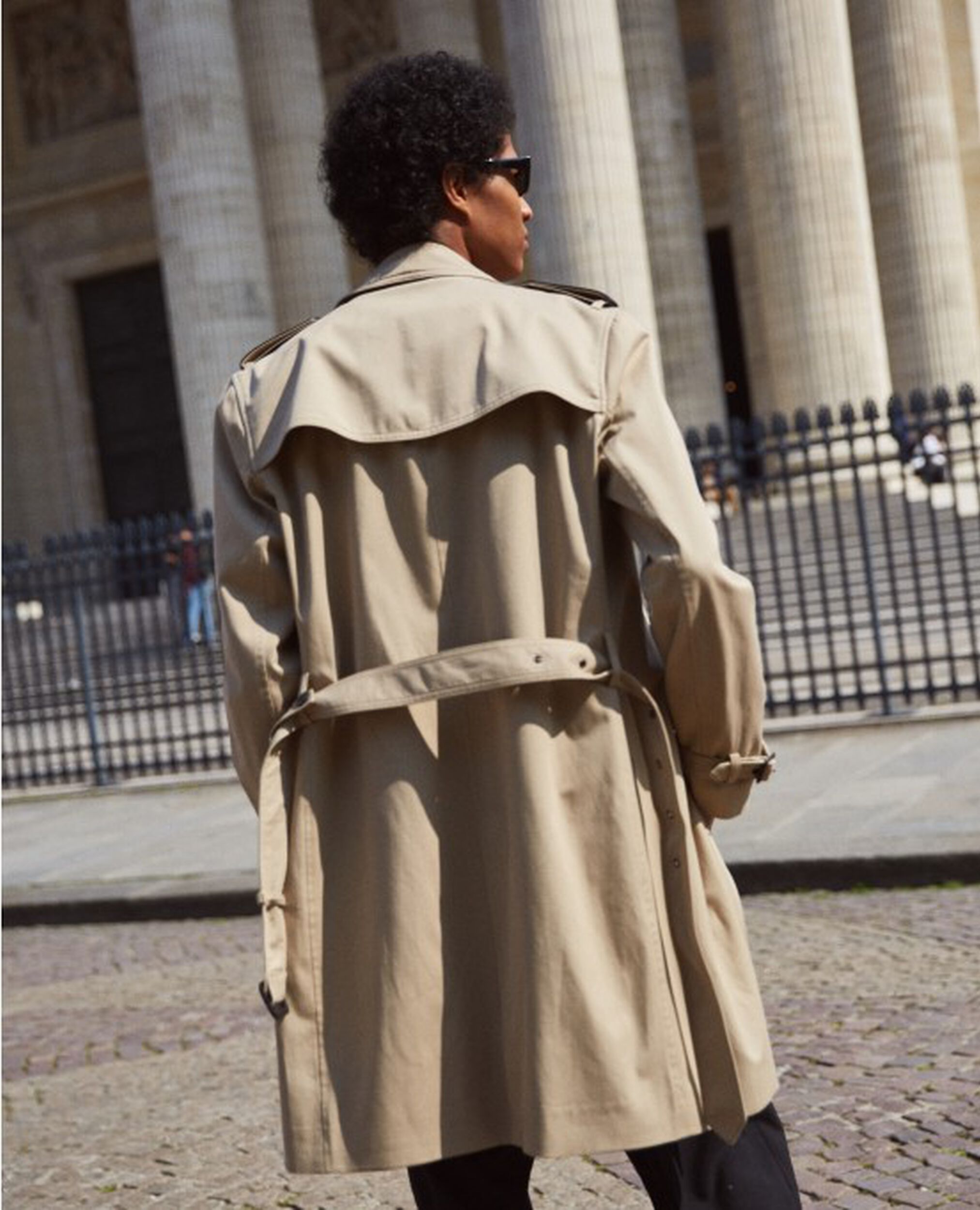 Long beige trench coat leather details, BEIGE, hi-res image number null