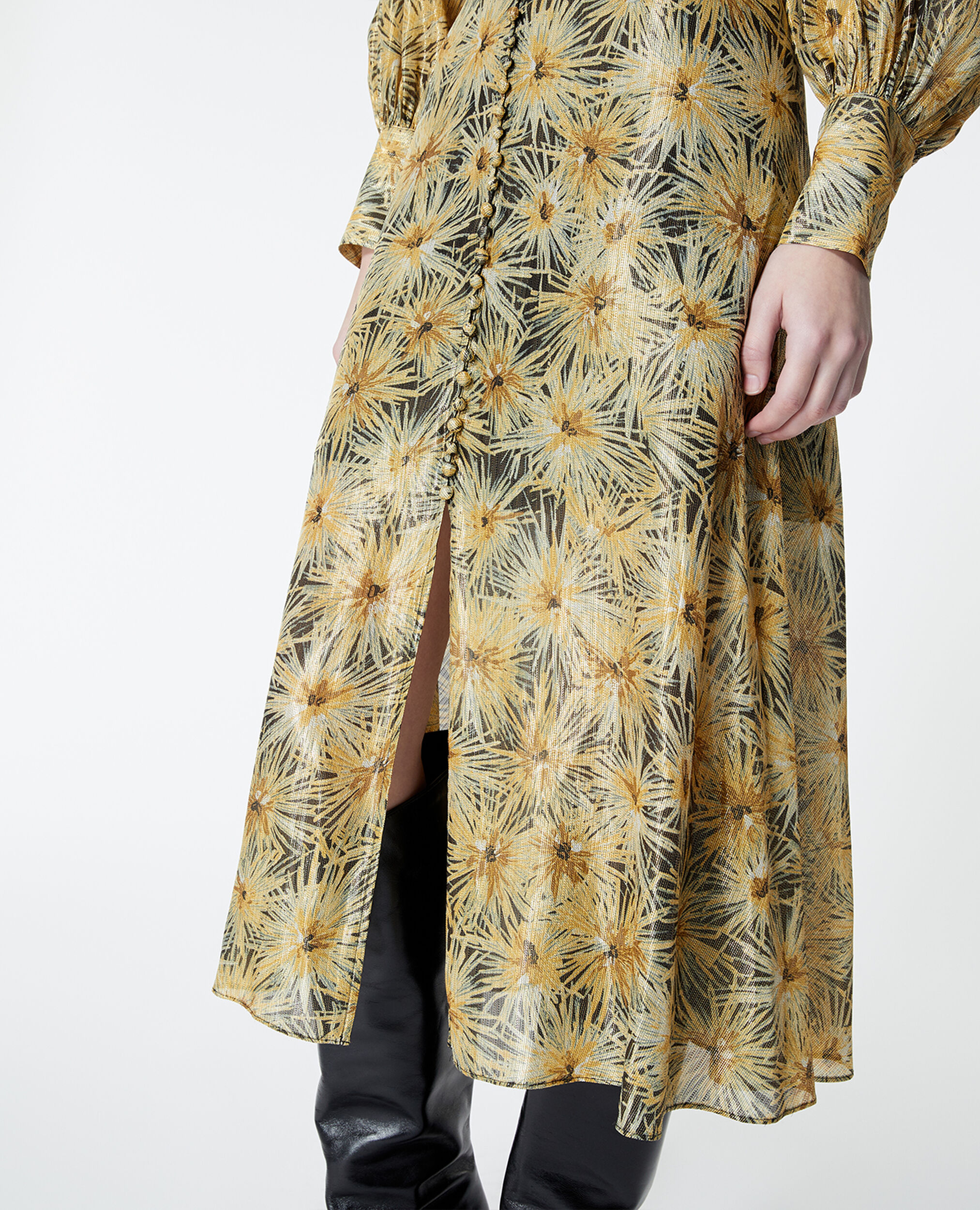 Buttoned long dress with golden print, BLACK / GOLD, hi-res image number null