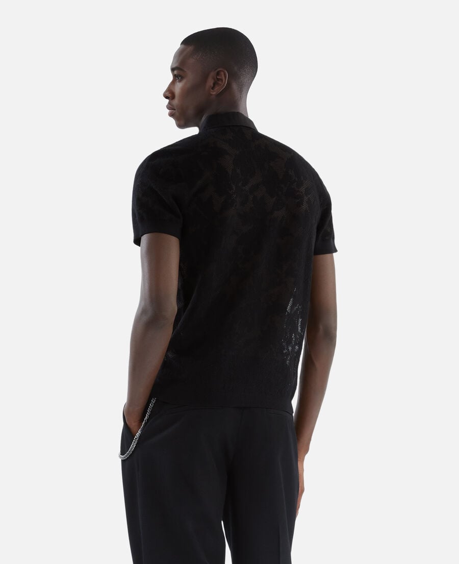 The Kooples HERREN BLACK polo-shirt aus mesh mit spitzeneffekt schwarz