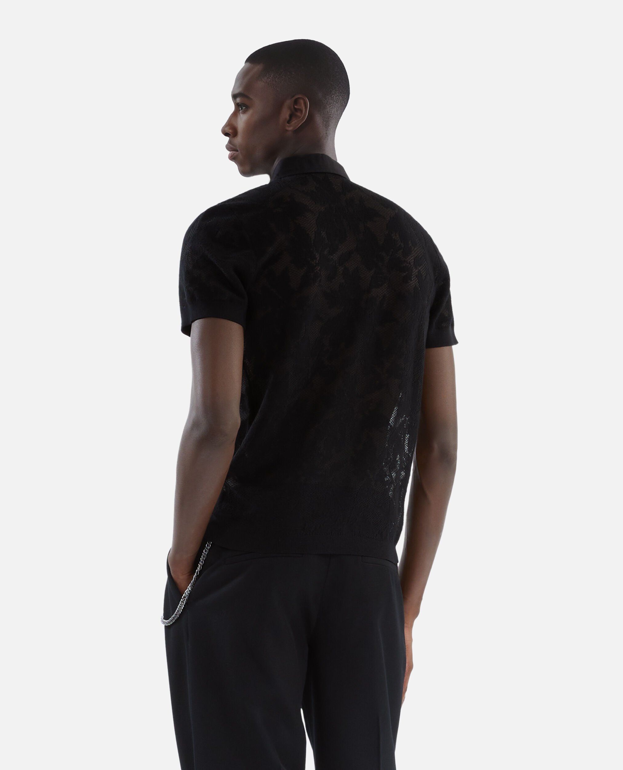 Polo-Shirt aus Mesh mit Spitzeneffekt schwarz, BLACK, hi-res image number null