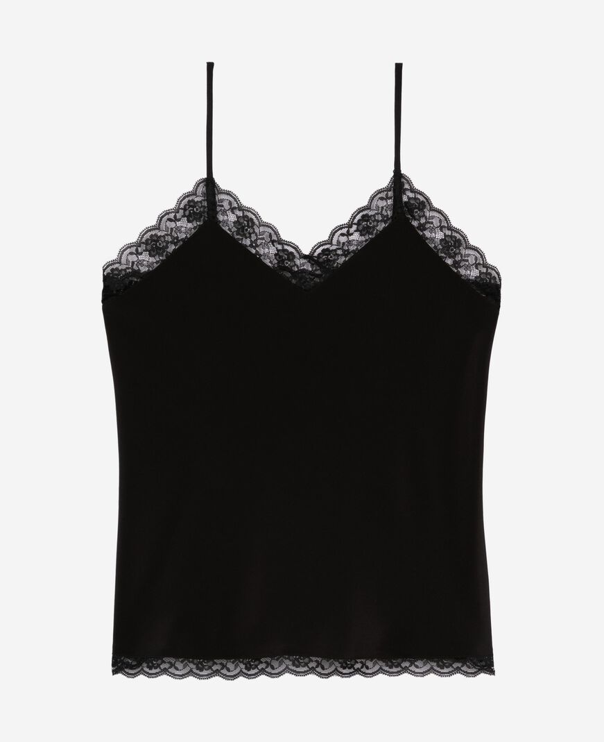 The Kooples FEMME BLACK caraco en soie et dentelle noir
