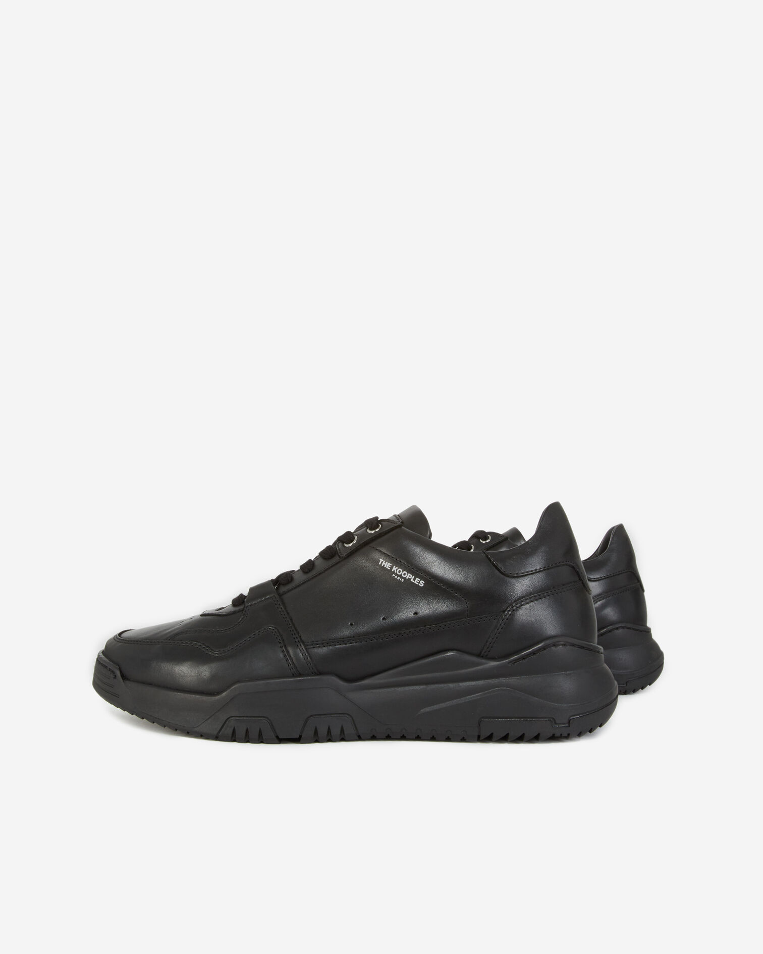 Black leather sneakers with cut-outs, BLACK, hi-res image number null