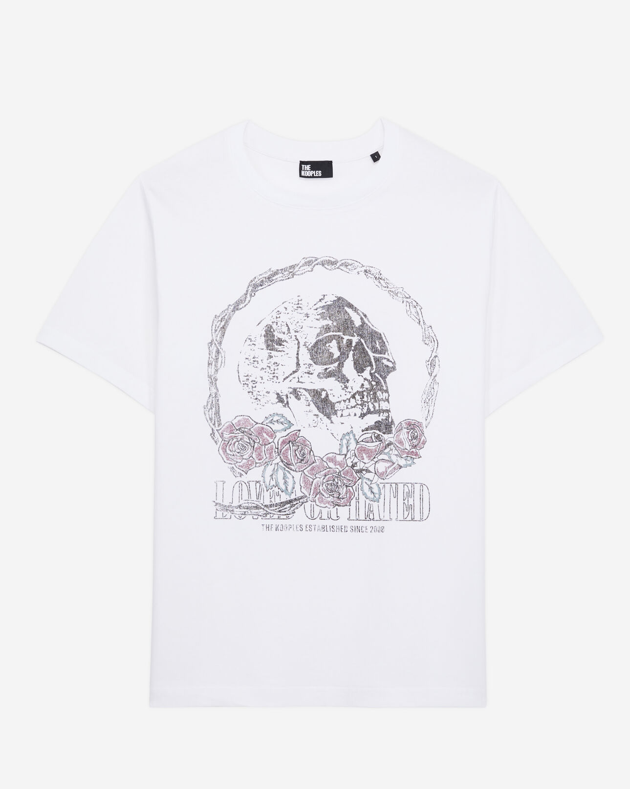 The Kooples DAMEN WHITE weißes t-shirt mit vintage-skull-siebdruck