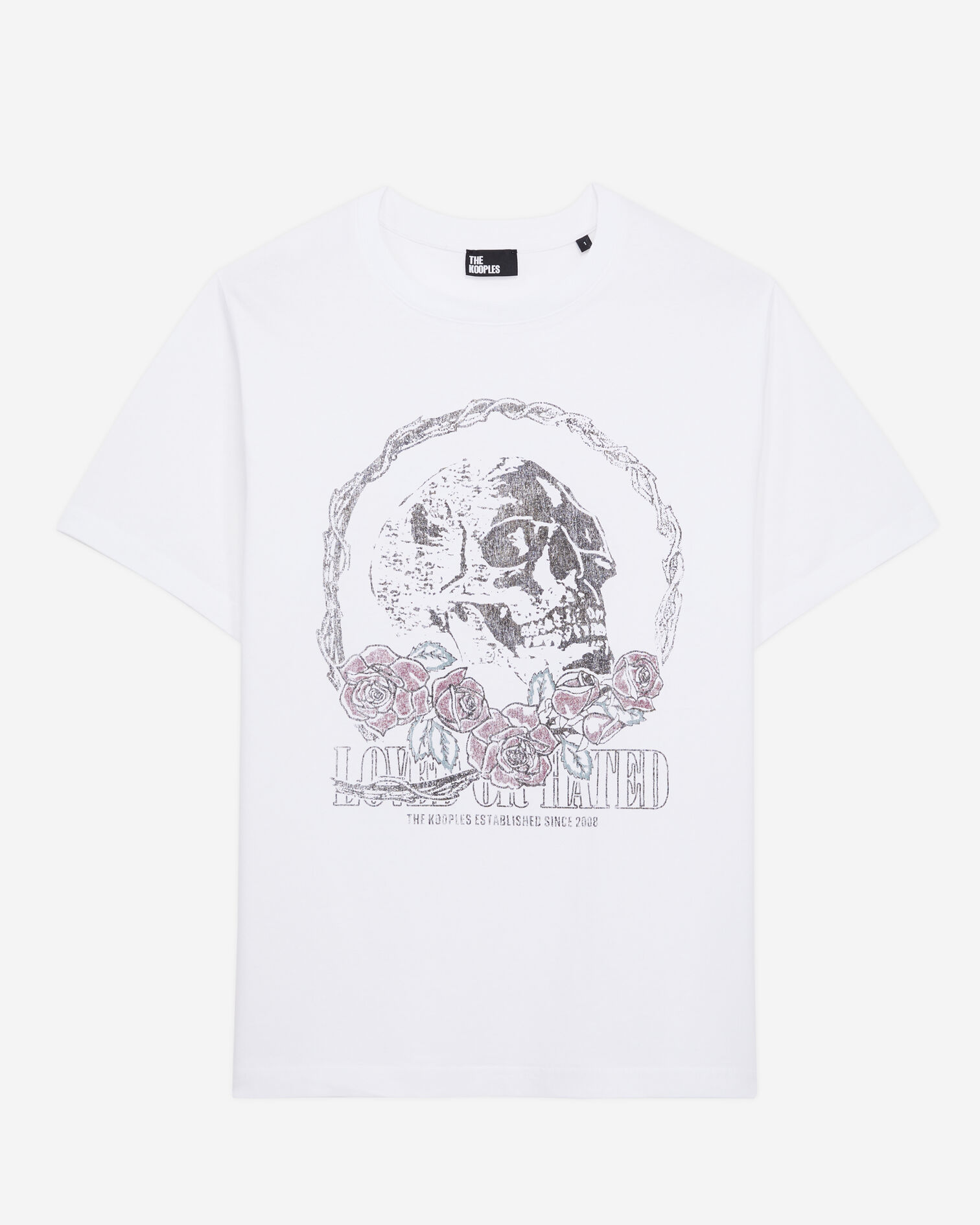 Weißes T-Shirt mit Vintage-Skull-Siebdruck, WHITE, hi-res image number null