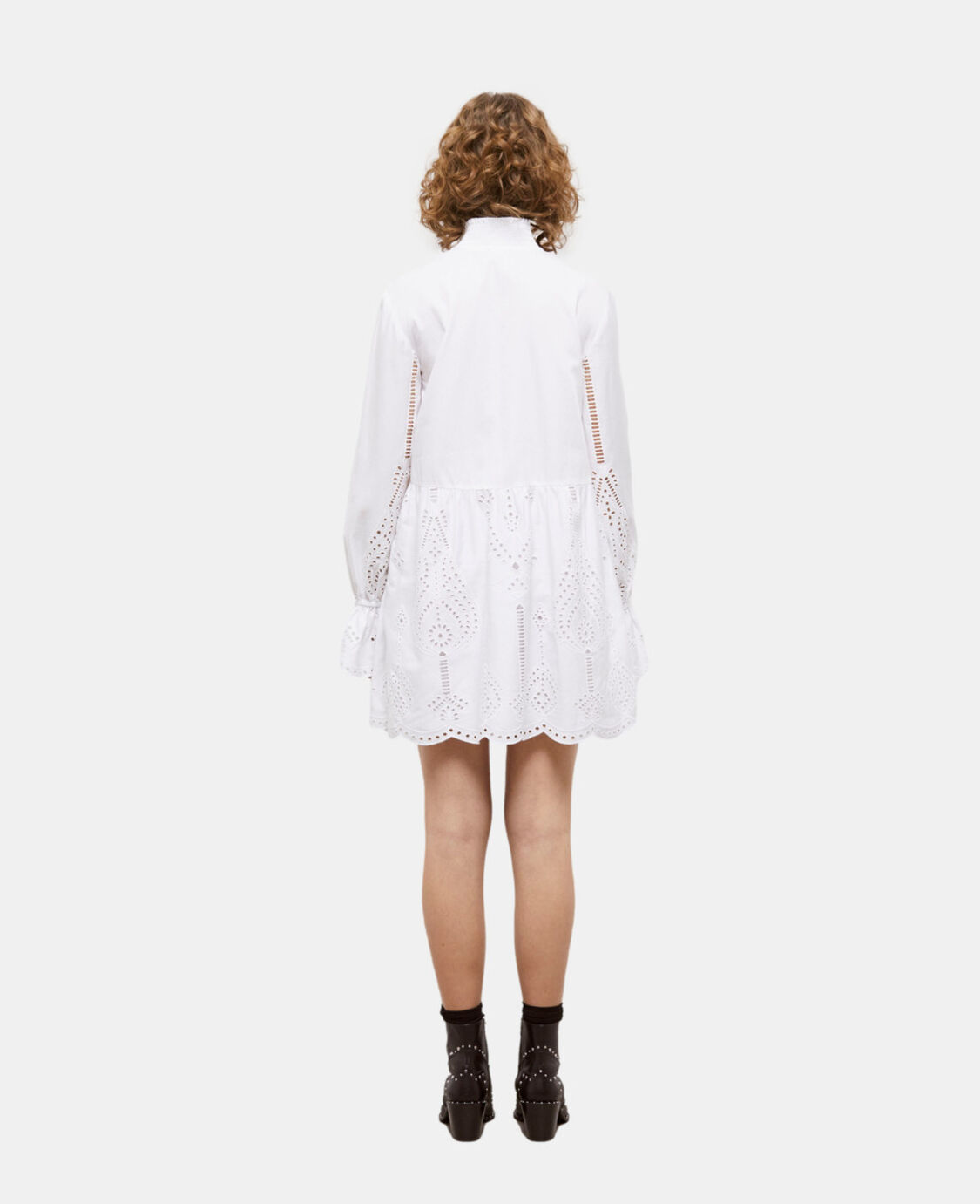 Robe courte blanche avec broderie Anglaise | The Kooples - France