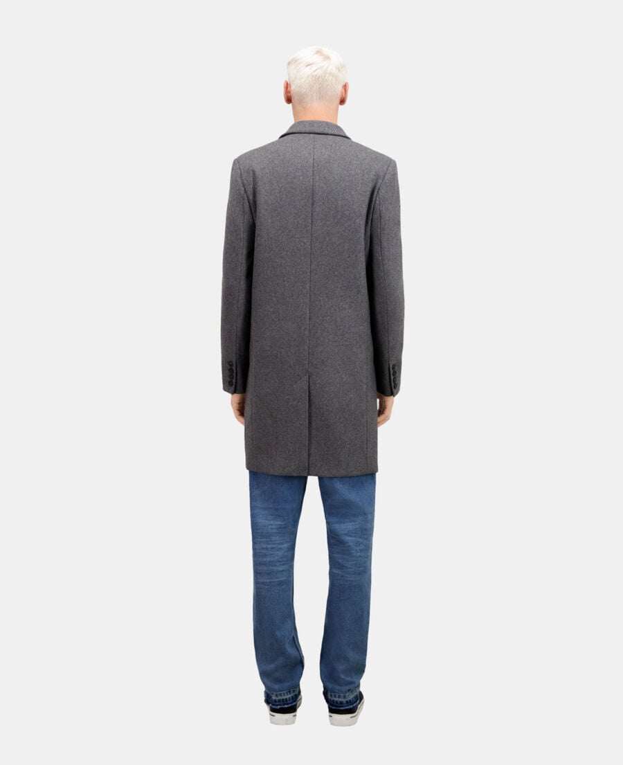The Kooples HOMME GREY manteau gris chiné long en laine mélangée