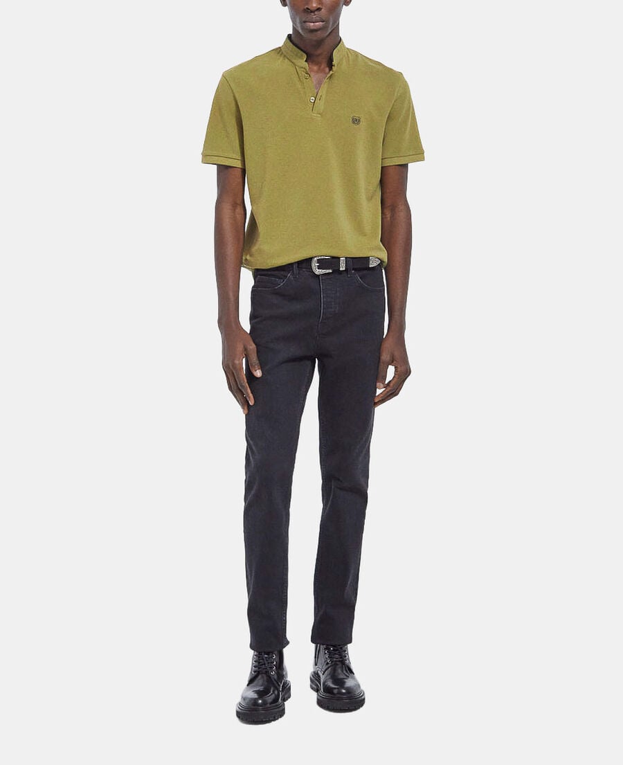 The Kooples H GREEN / BLACK green polo with officer collar and embroidery