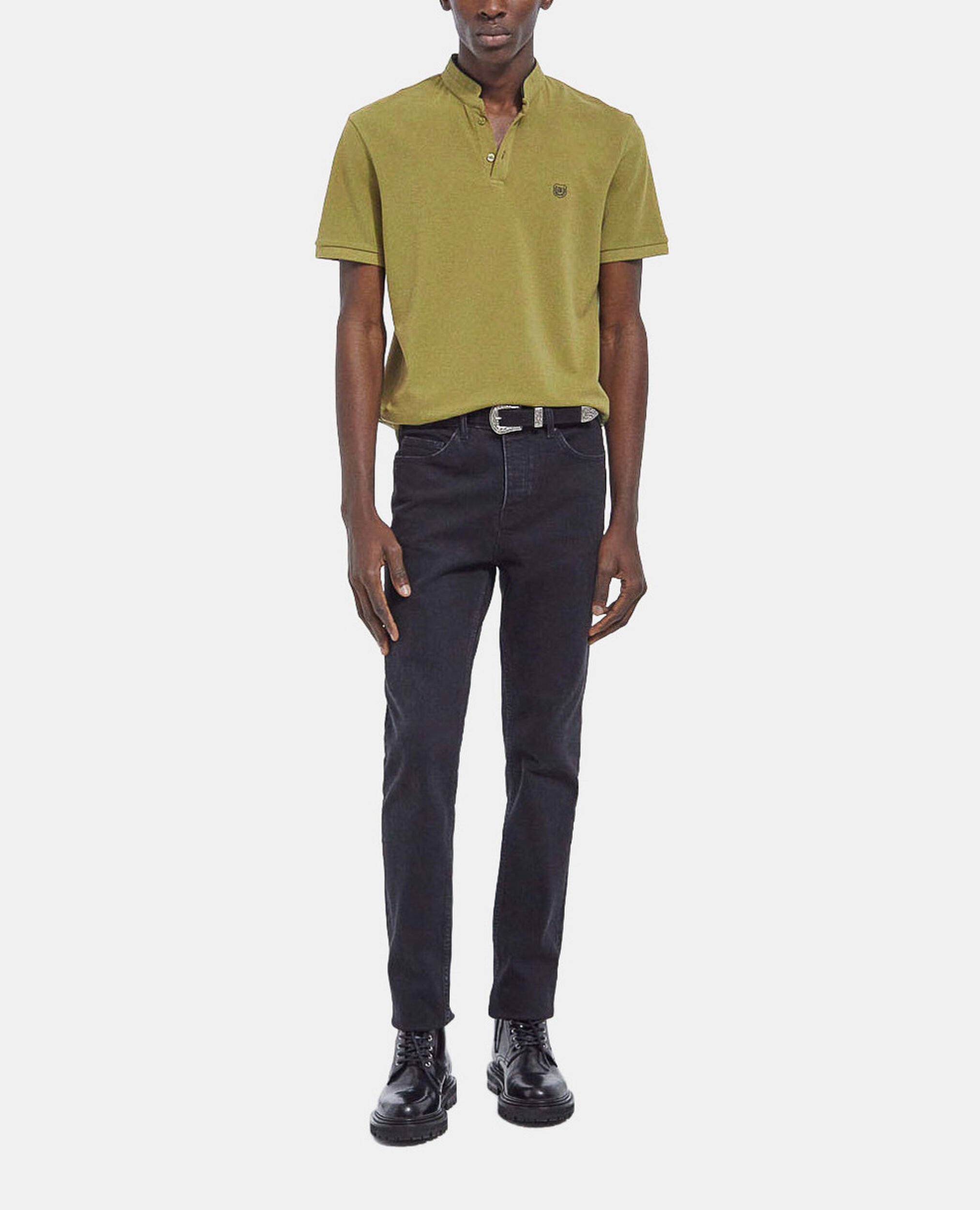 Green polo with officer collar and embroidery, GREEN / BLACK, hi-res image number null
