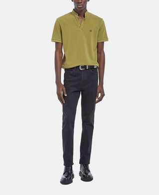 The Kooples H GREEN / BLACK green polo with officer collar and embroidery