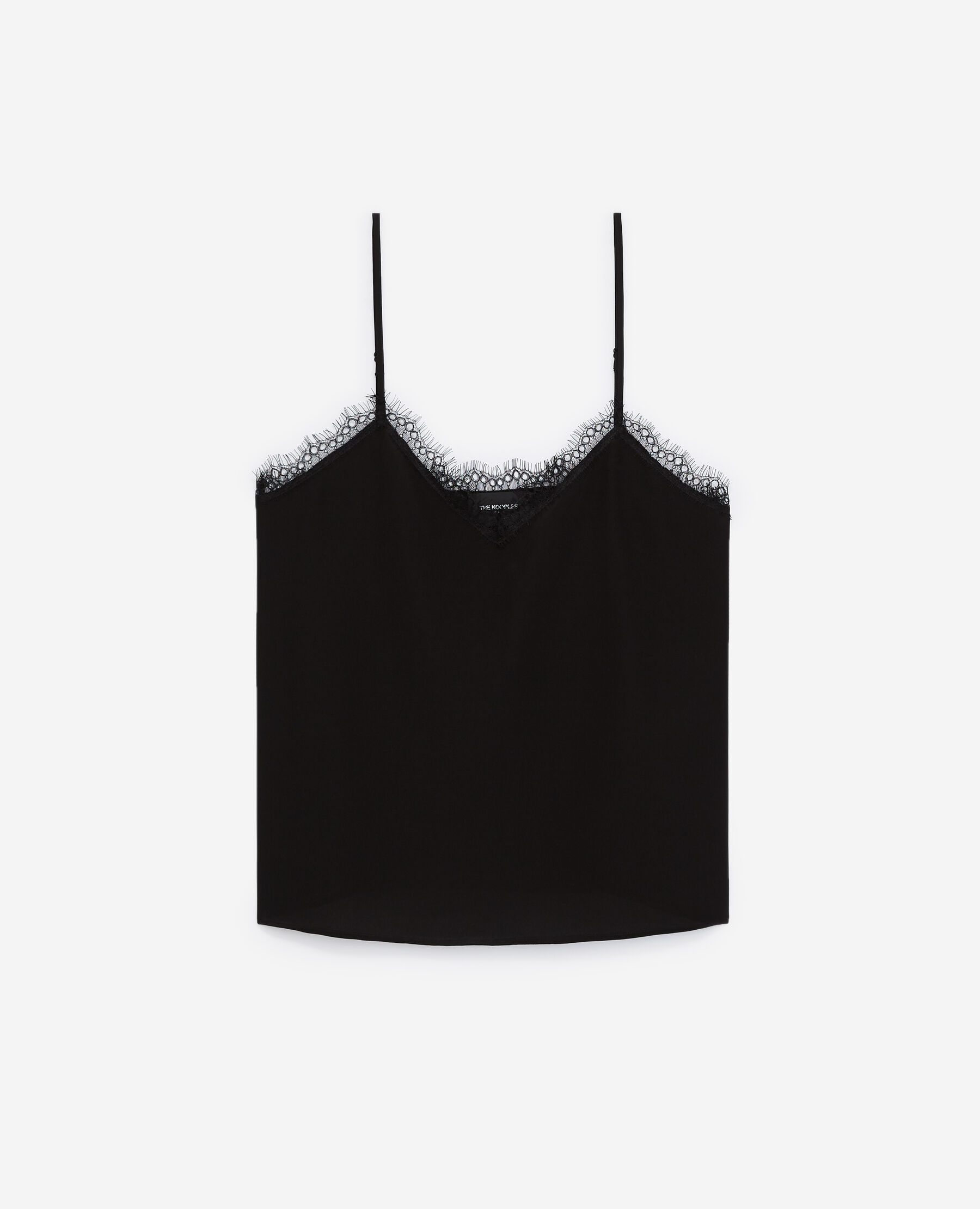 Black silk camisole with lace detail
