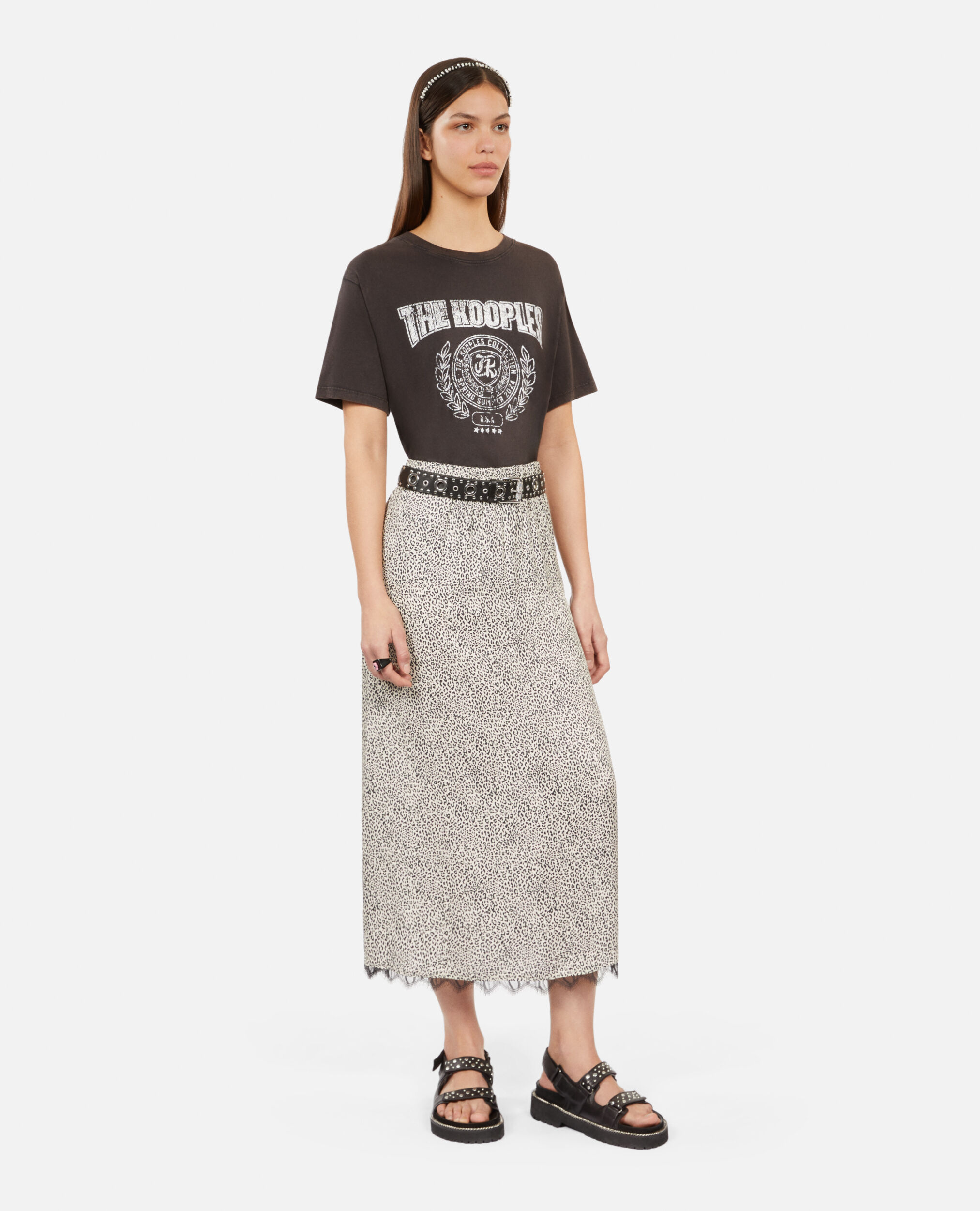 Long printed skirt, BLACK WHITE, hi-res image number null