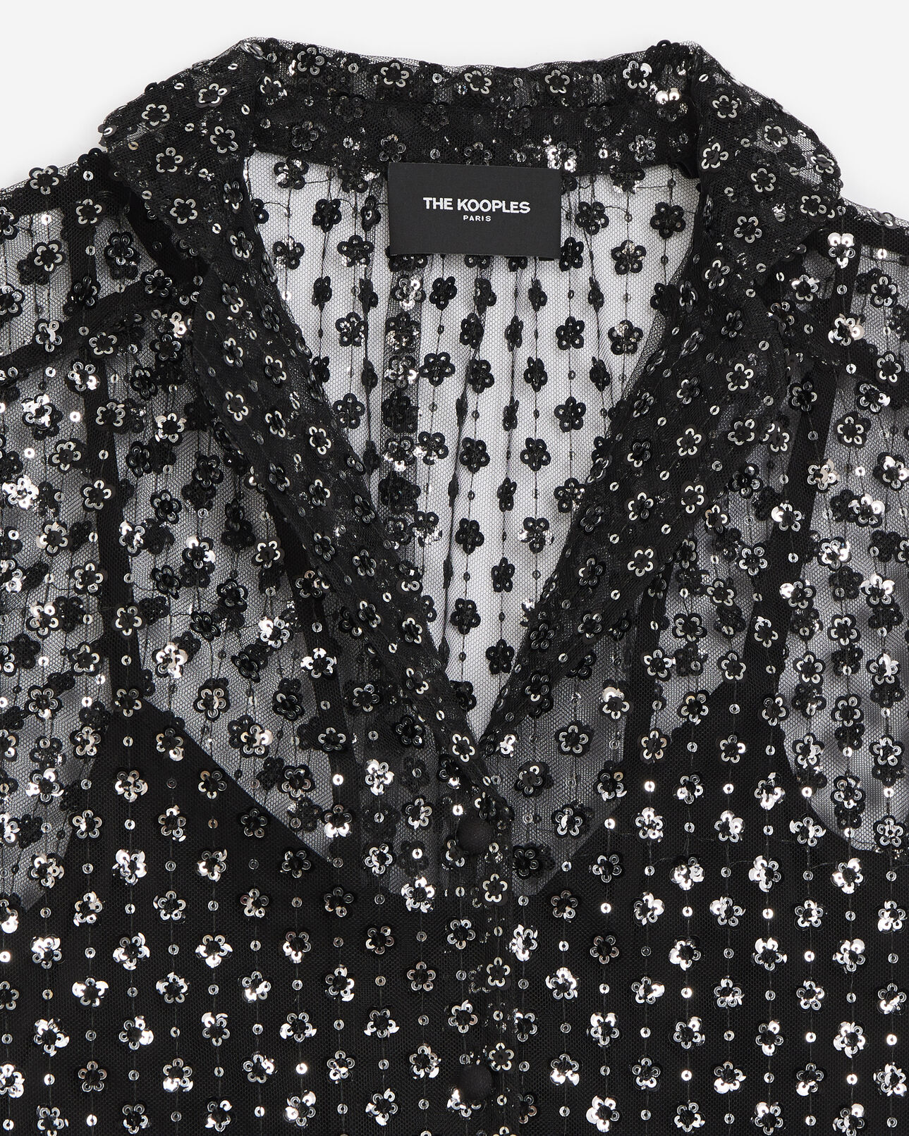 The Kooples DAMEN BLACK ARGENT bluse schwarz halbtransparent pailletten