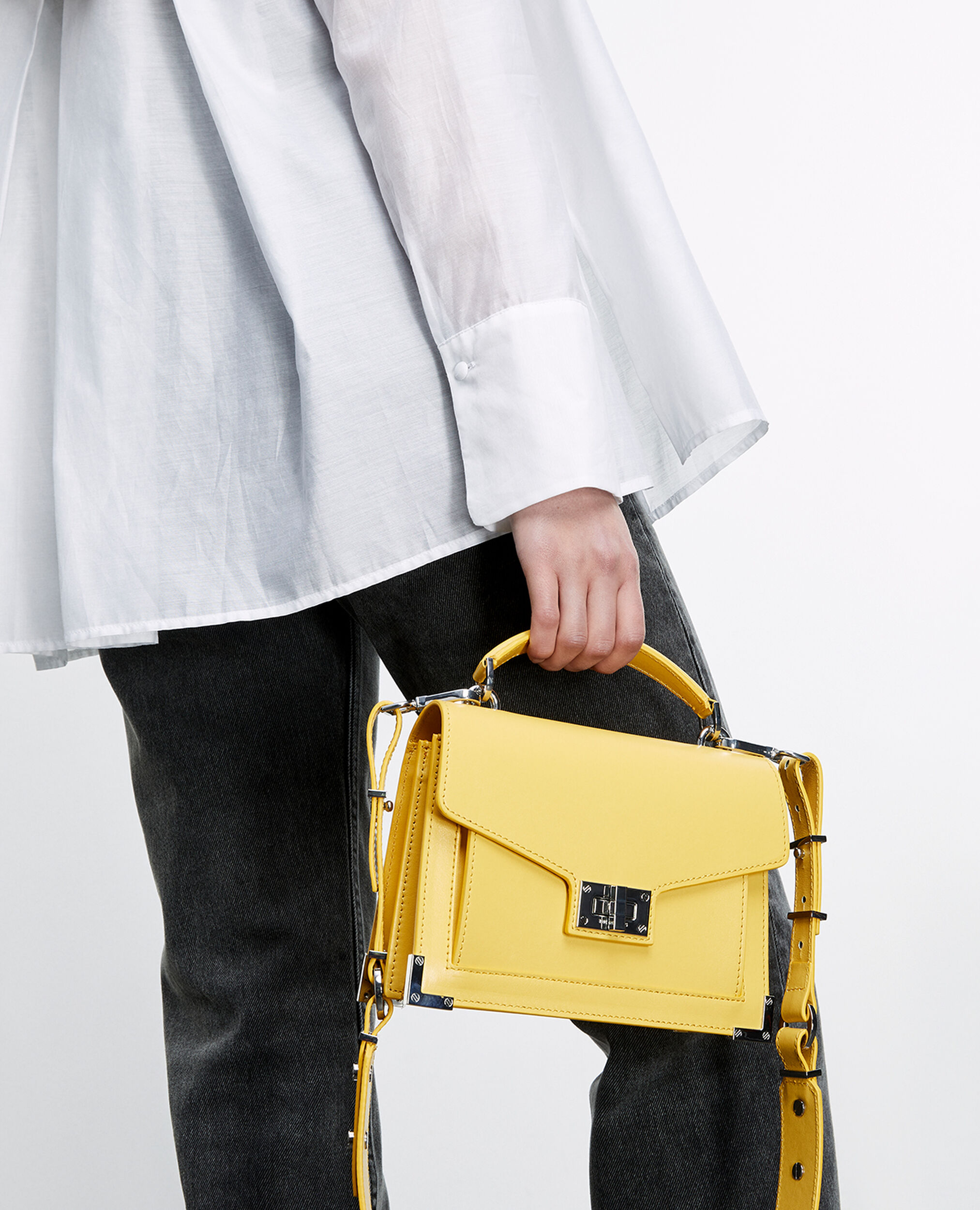 Small Emily bag in yellow leather, BRIGHT YELLOW, hi-res image number null