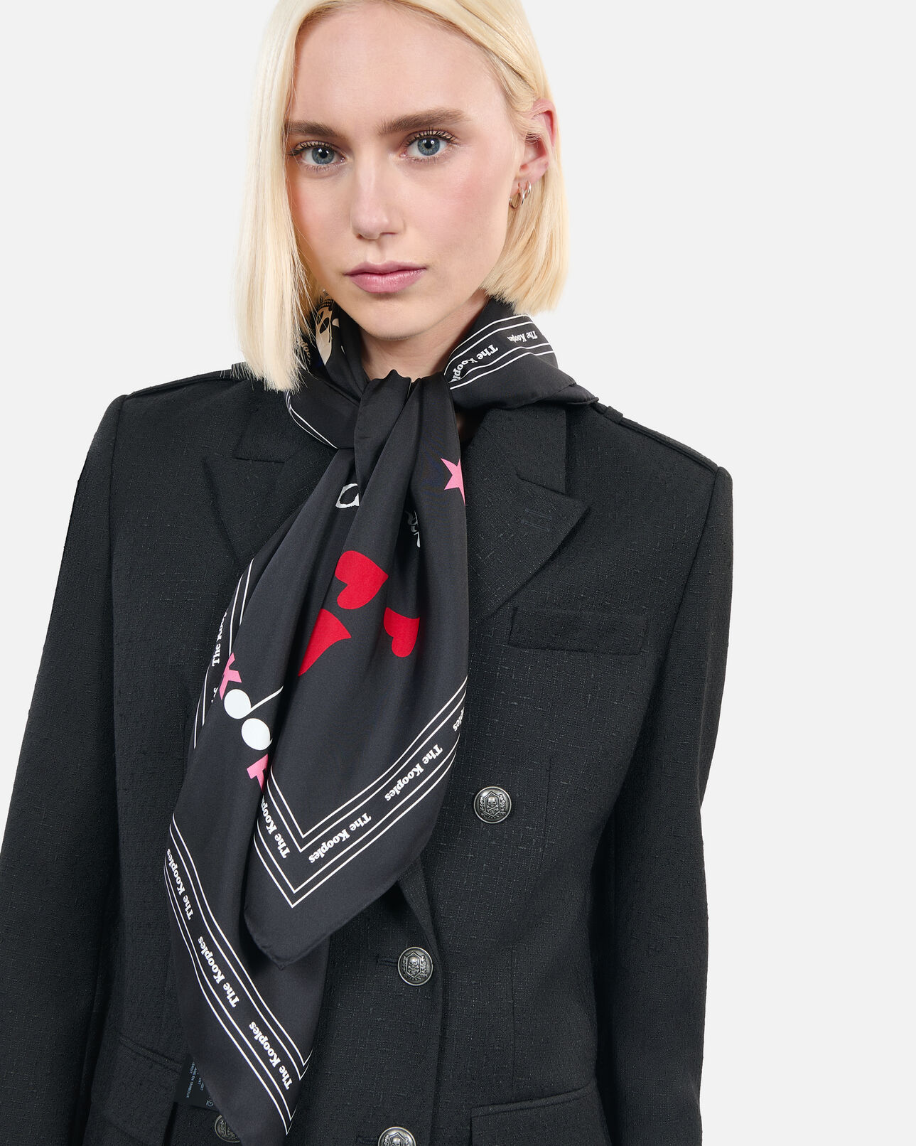 The Kooples F BLACK women's printed silk scarf