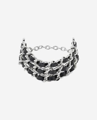 The Kooples DAMEN BLACK SILVER armband mit leder- und silberketten