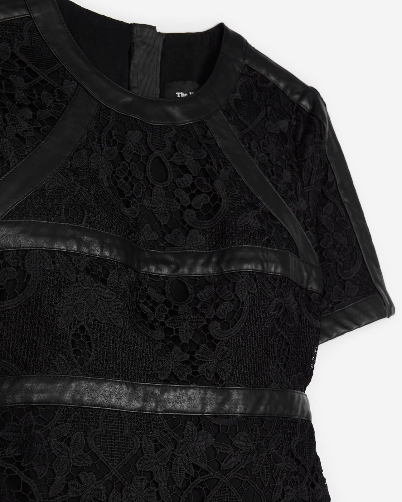 The Kooples MUJER BLACK vestido negro corto de encaje y cuero