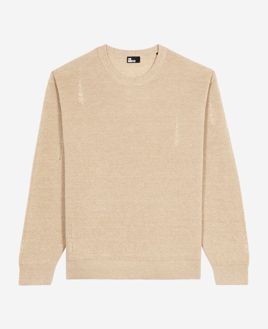 The Kooples HOMME ECRU pull en laine et lin écru