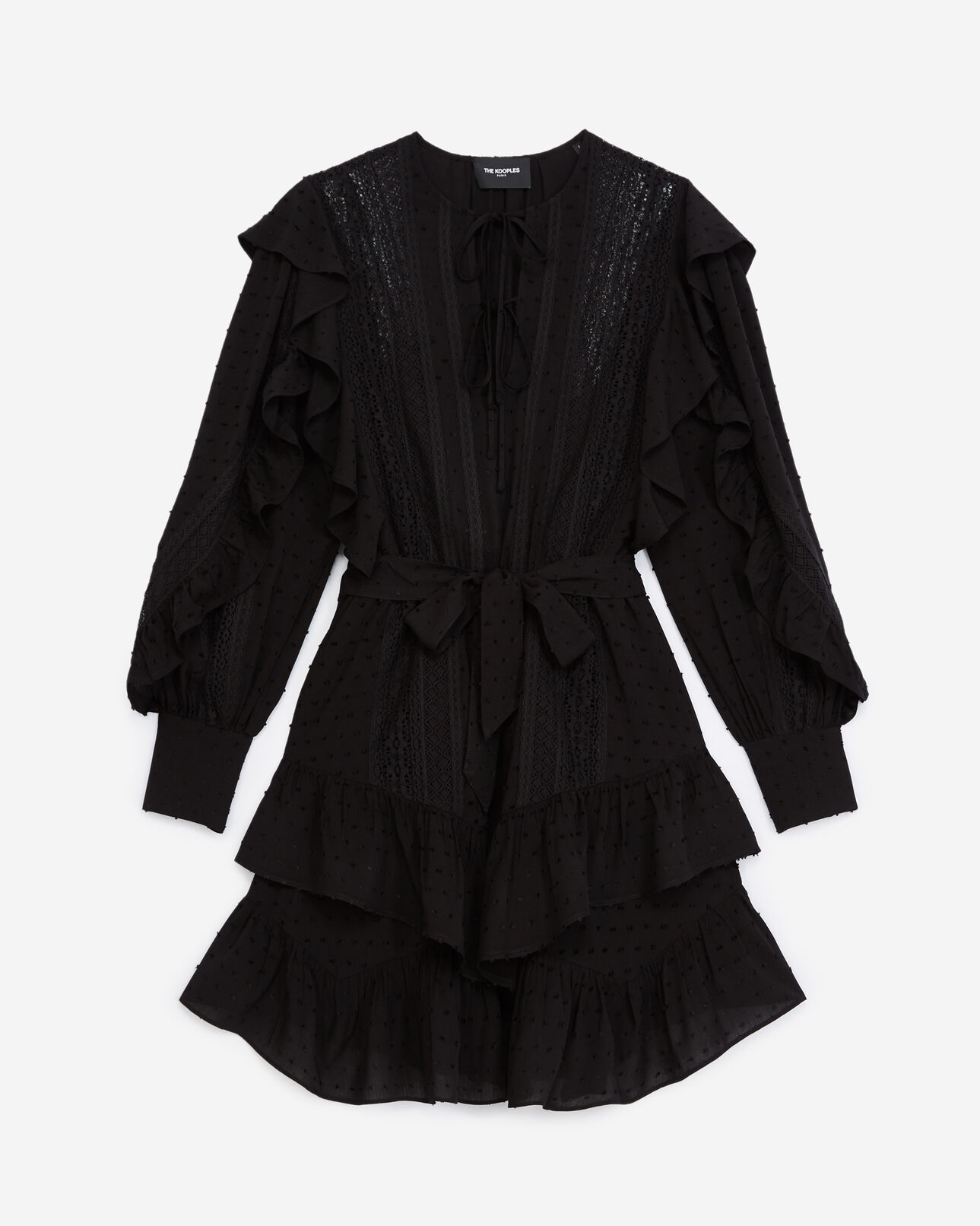 The Kooples WOMEN BLACK long-sleeved black dress with flounce