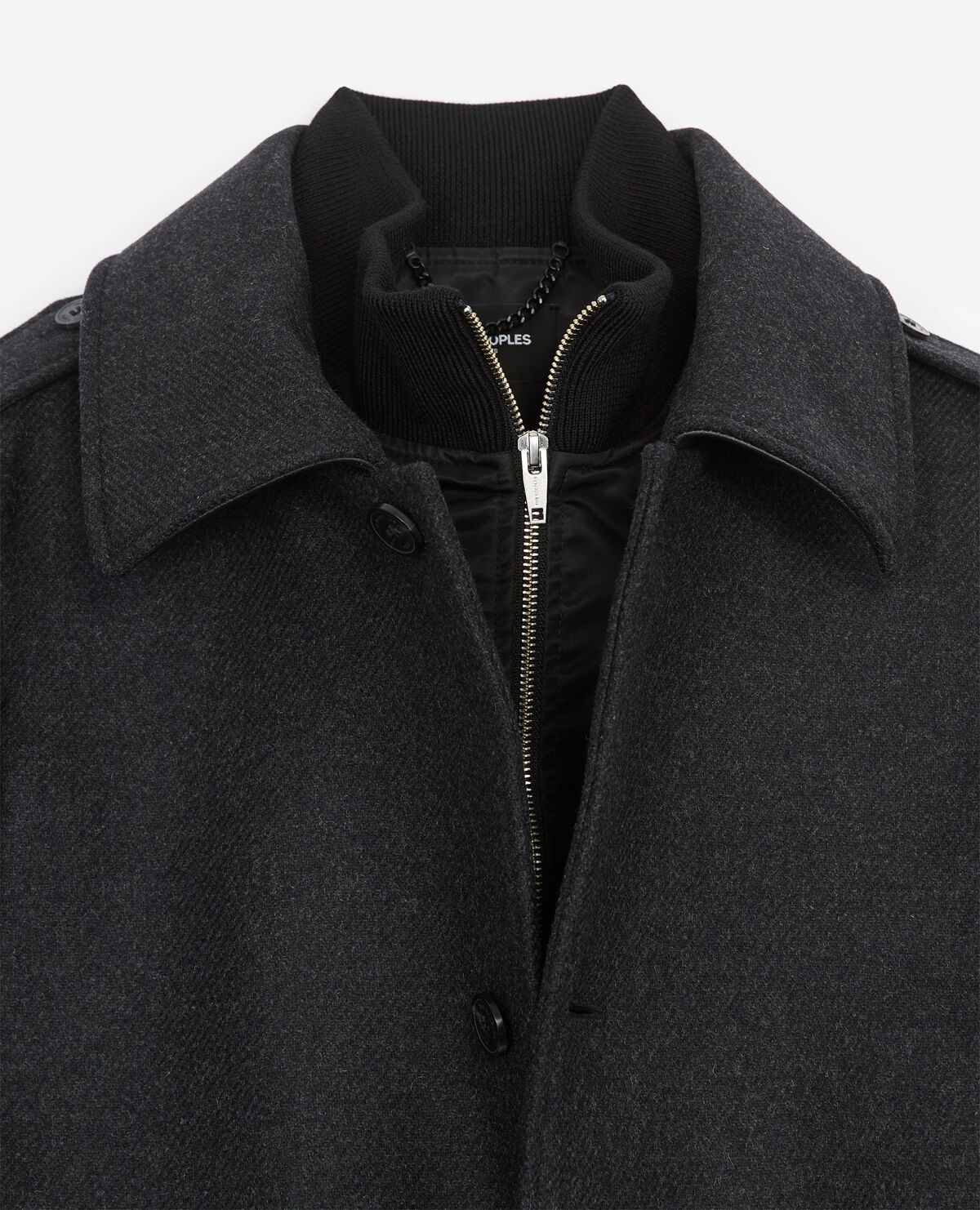 Grey wool coat with classic collar and zip The Kooples