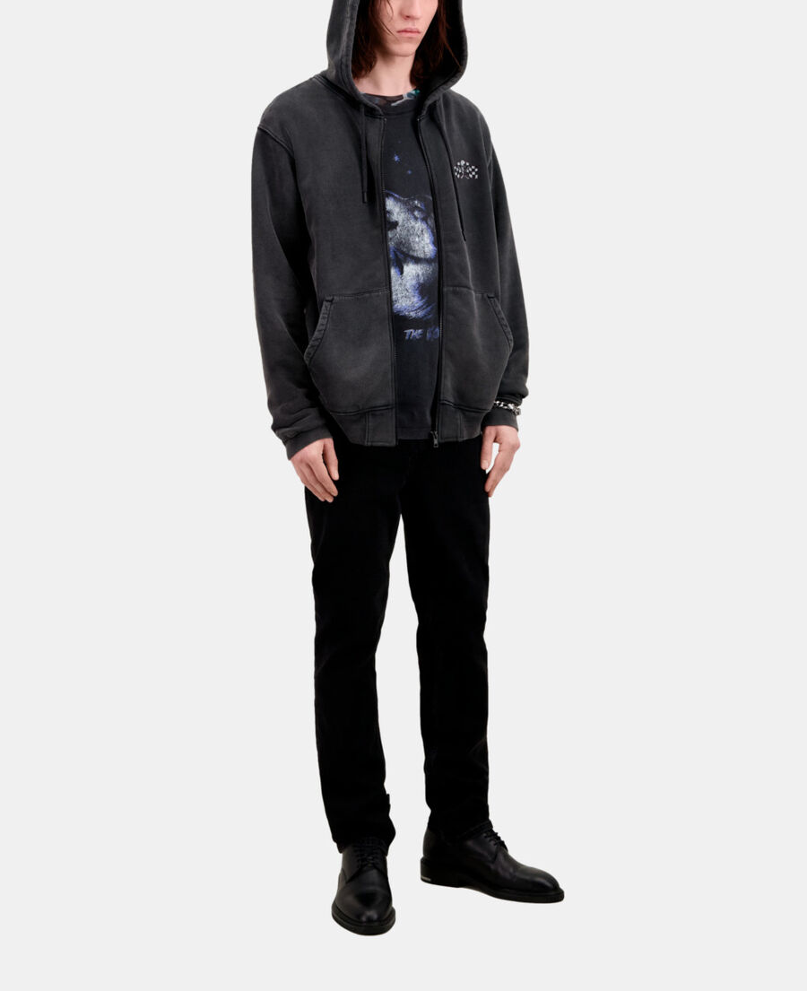 sweatshirt homme à capuche noir avec sérigraphie racing skull