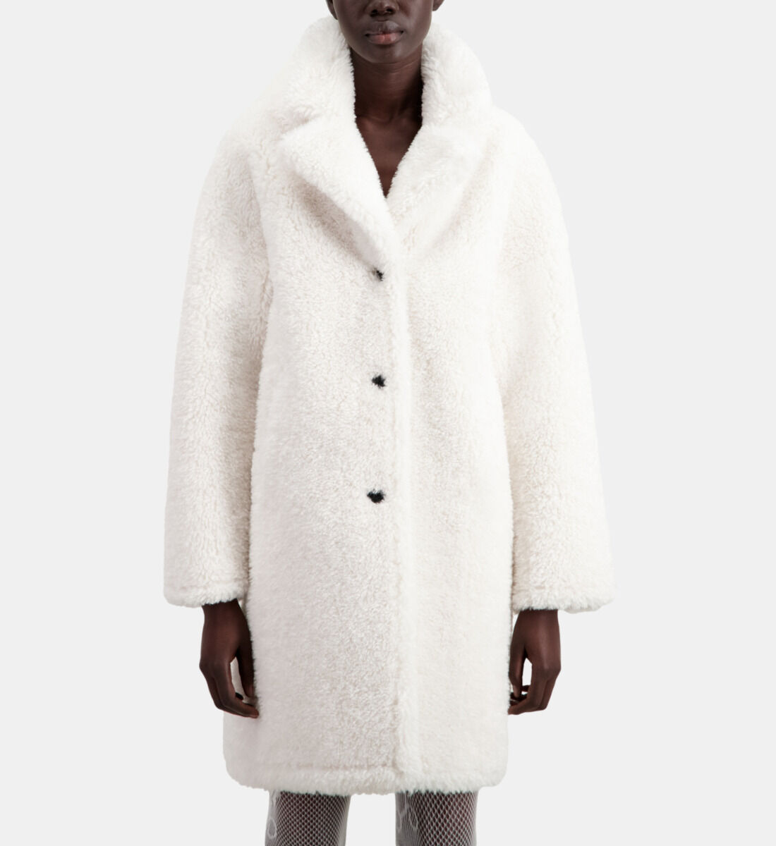Long ecru faux fur coat