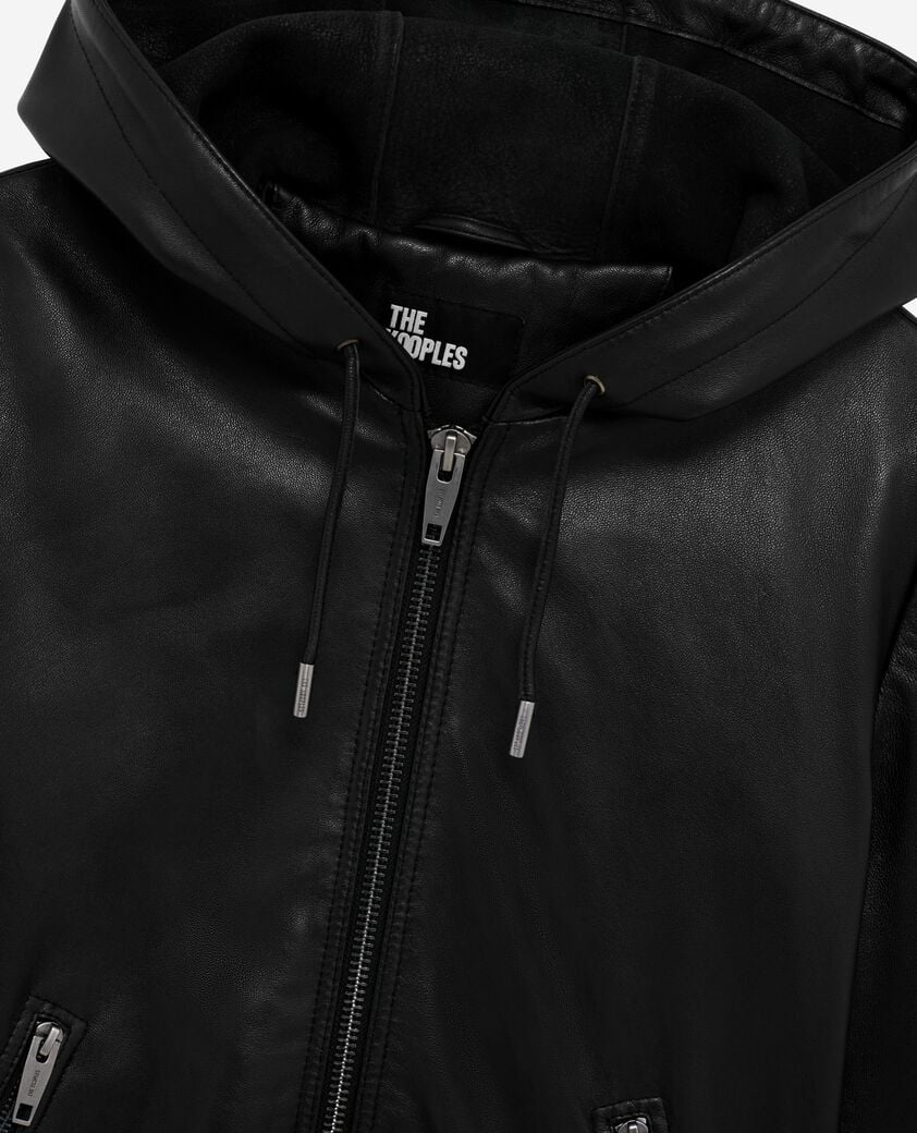 The Kooples F BLACK black leather hooded jacket