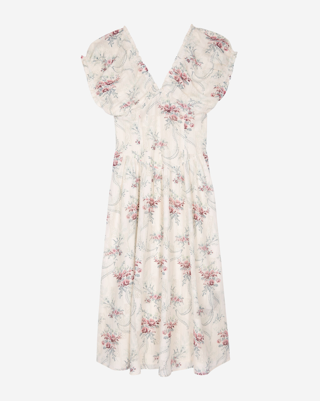 The Kooples DAMEN OFF WHITE / PINK langes weißes kleid mit blumenmuster