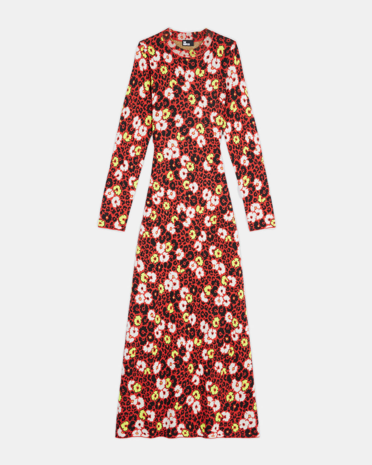 The Kooples WOMEN DARK RED long wool dress with floral print