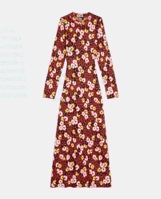 The Kooples DAMEN DARK RED langes wollkleid mit blumenprint