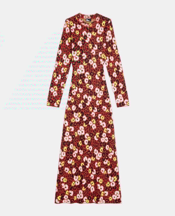The Kooples FEMME DARK RED robe longue en laine imprimé fleuri