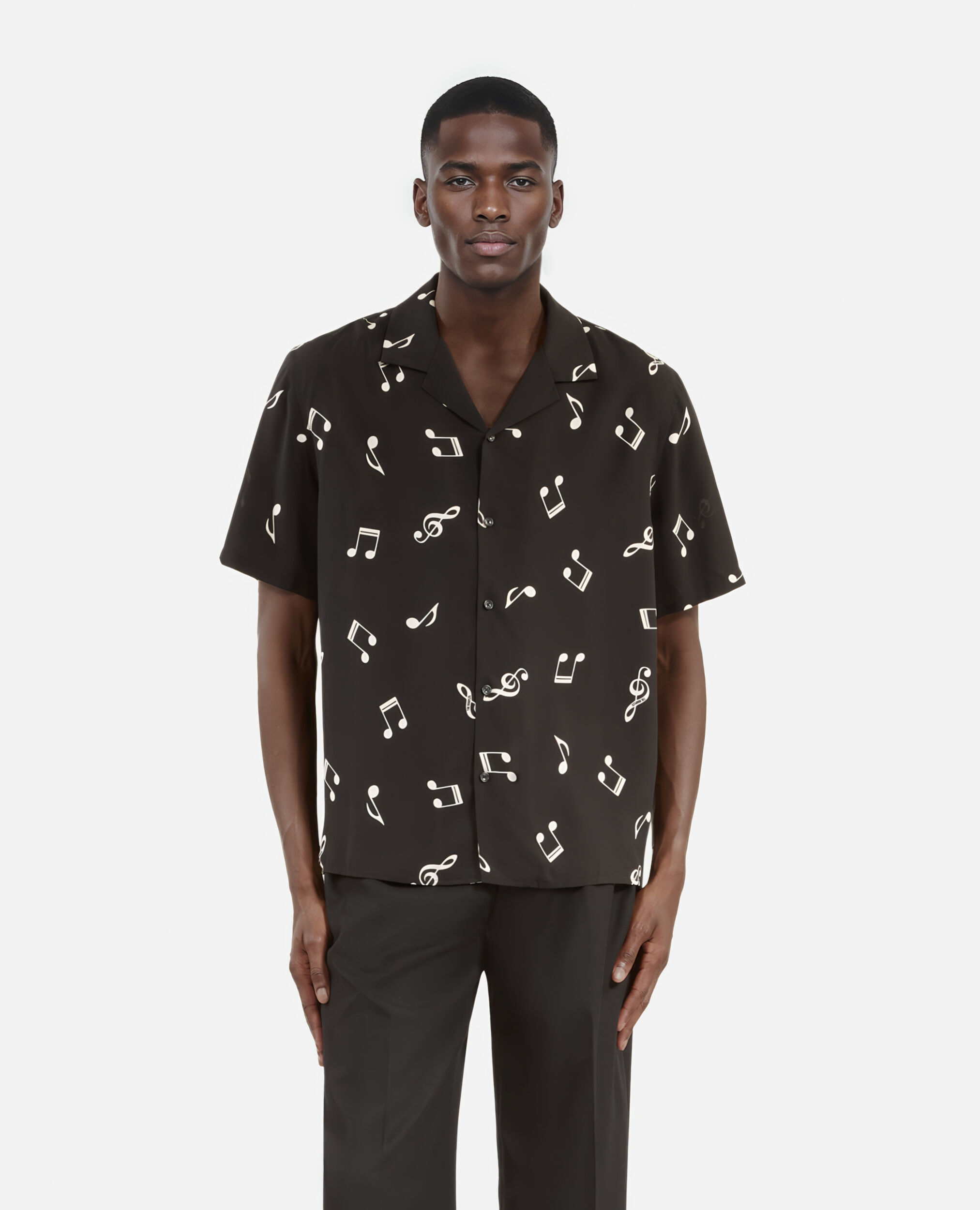 Short-sleeved music print shirt, BLACK WHITE, hi-res image number null