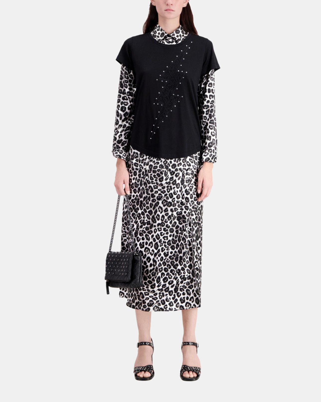 The Kooples FEMME BLACK t-shirt femme noir avec éclair en dentelle