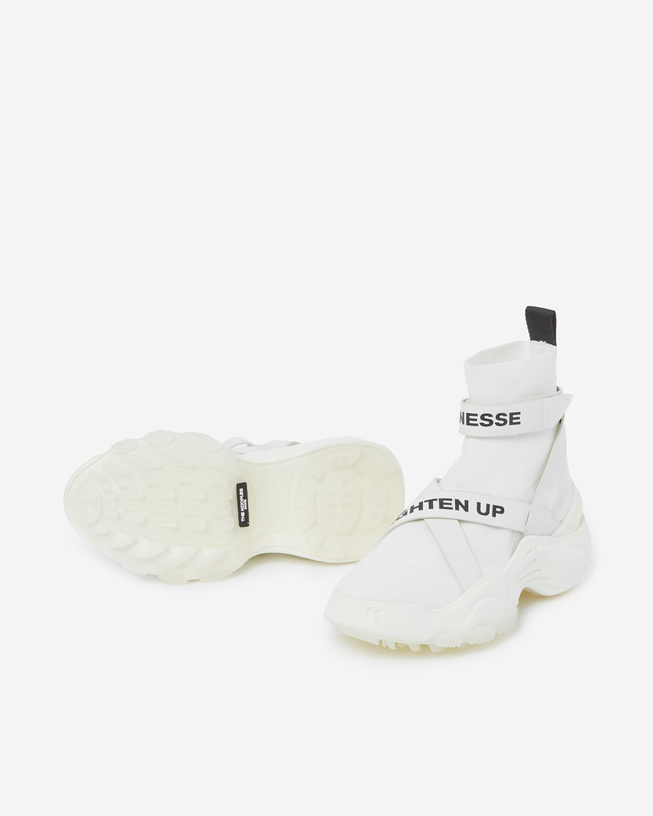 The Kooples WOMEN WHITE slick white high-top trainers with text