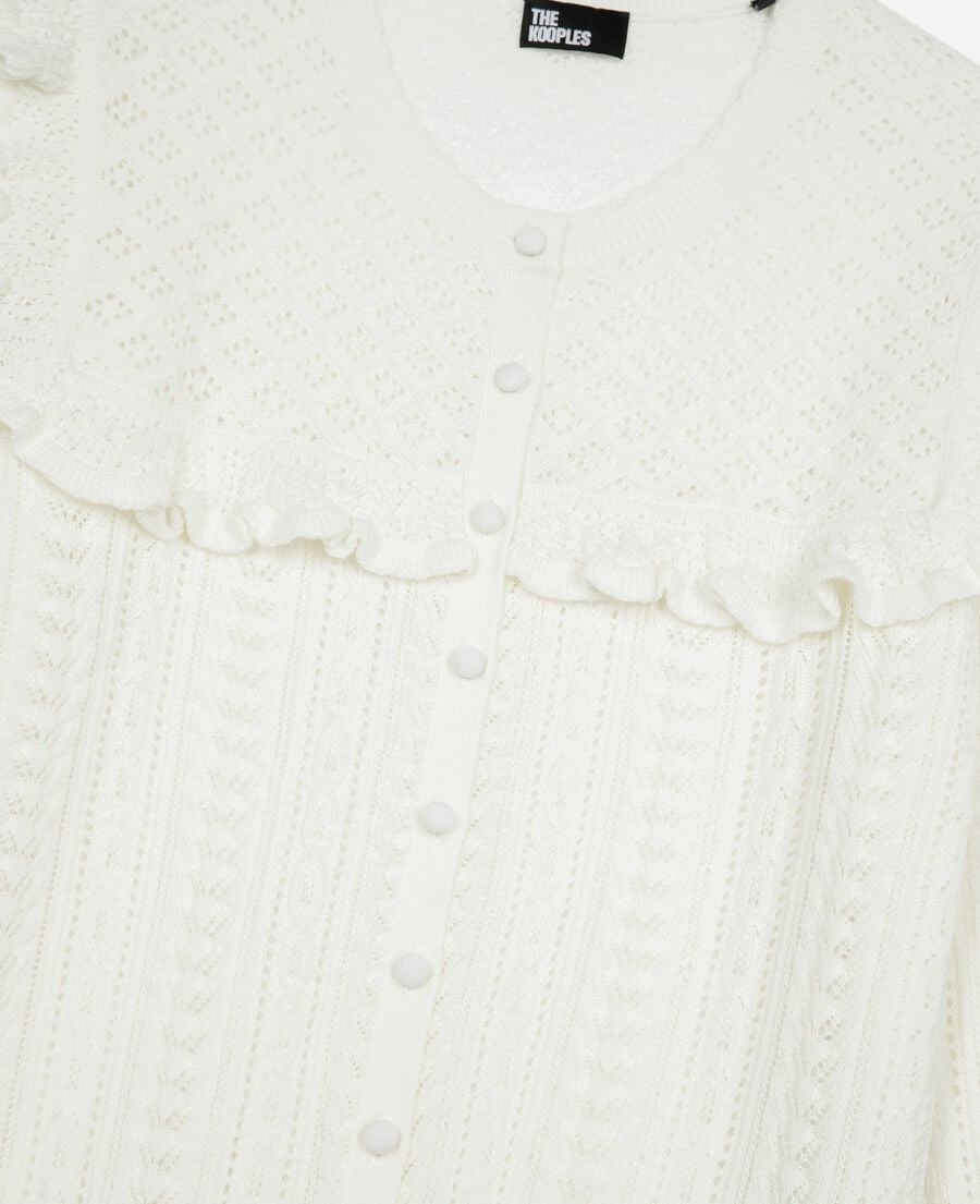 The Kooples DAMEN ECRU strickjacke mit r&uuml;schen aus ungebleichter merinowolle