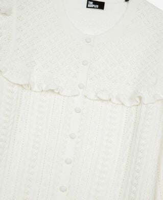 The Kooples DAMEN ECRU strickjacke mit r&uuml;schen aus ungebleichter merinowolle