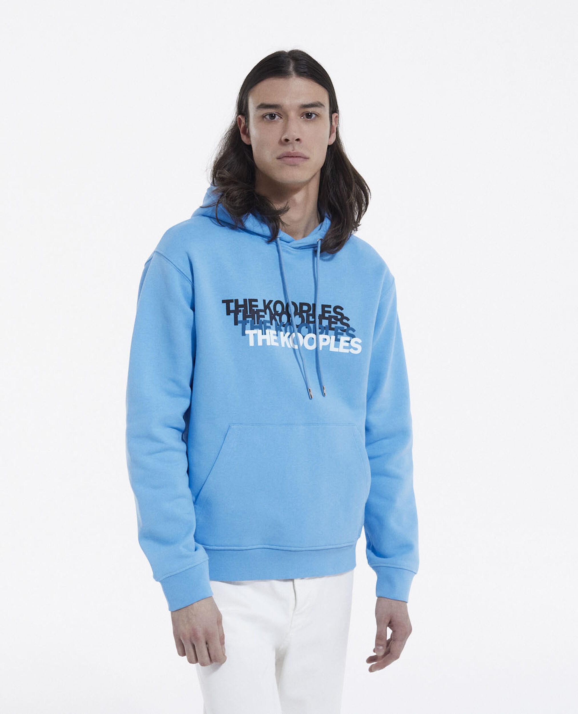 Blue cotton hoodie with faded logo, BLUE, hi-res image number null