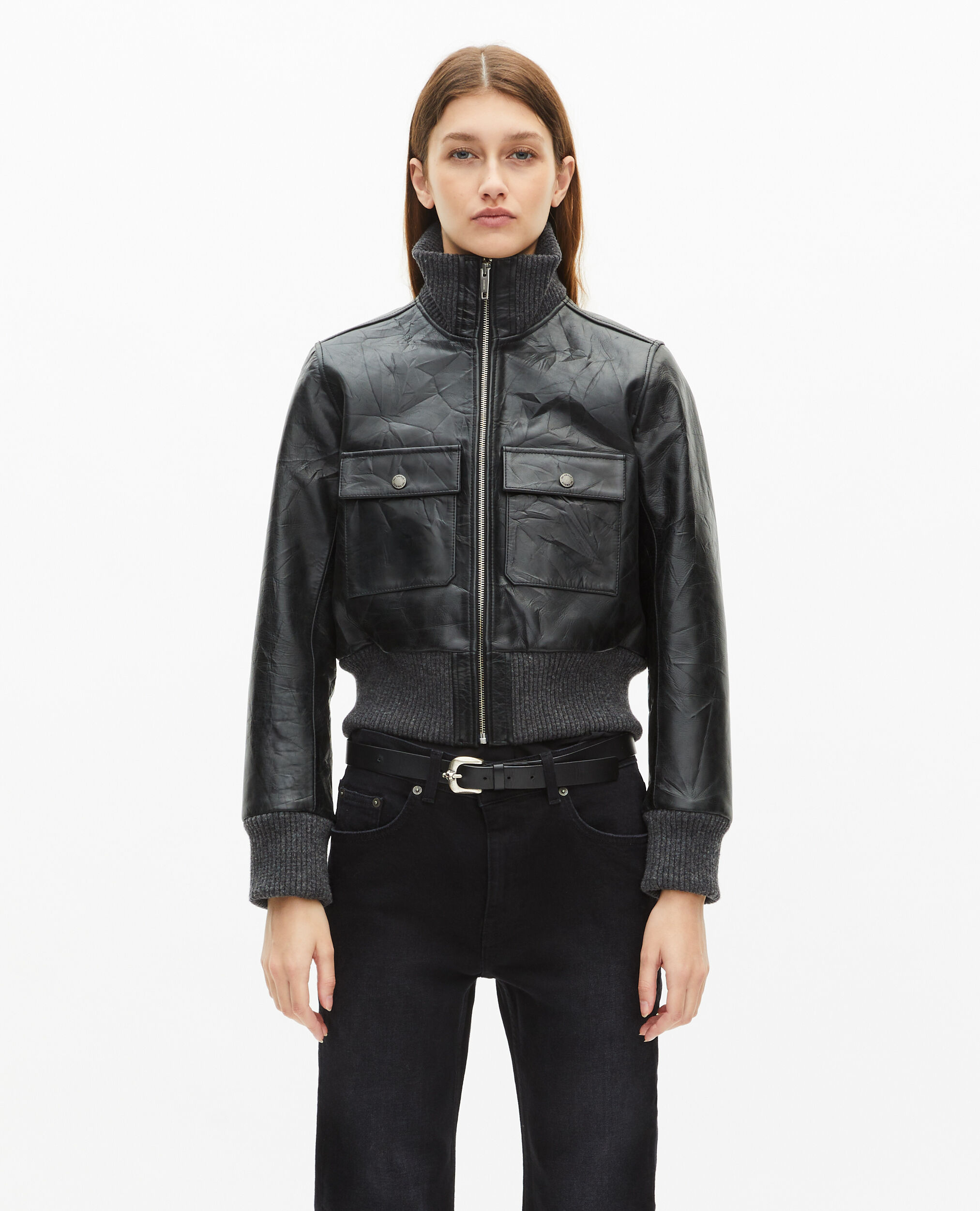 Black leather jacket, BLACK, hi-res image number null