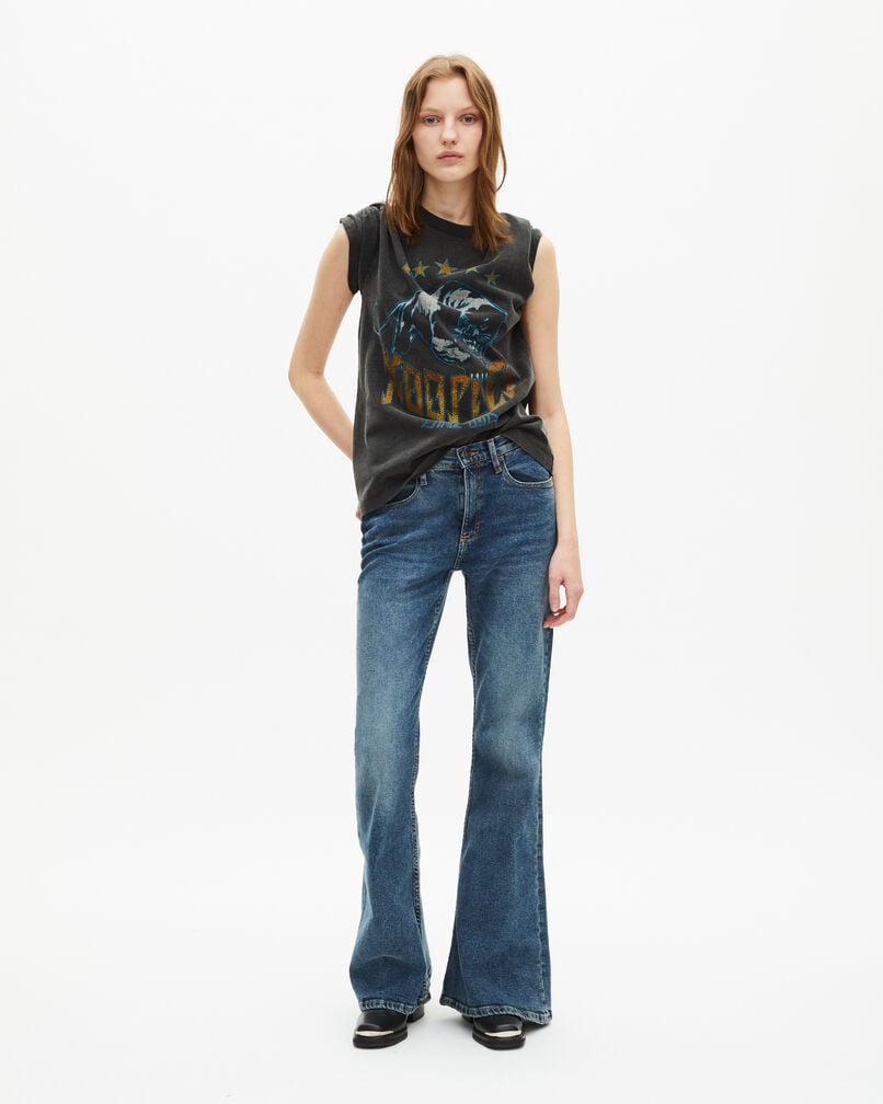 The Kooples WOMEN BLACK WASHED t-shirt with faded black screen print