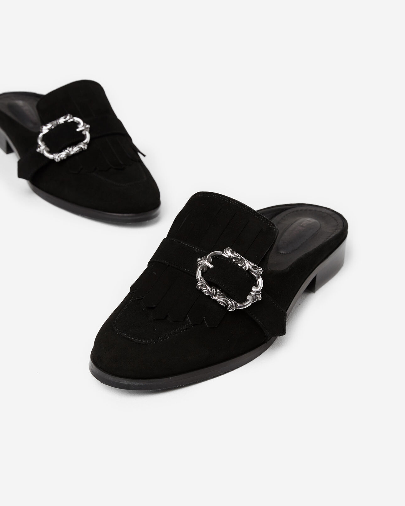 The Kooples WOMEN BLACK black mule loafers with jewelled buckle