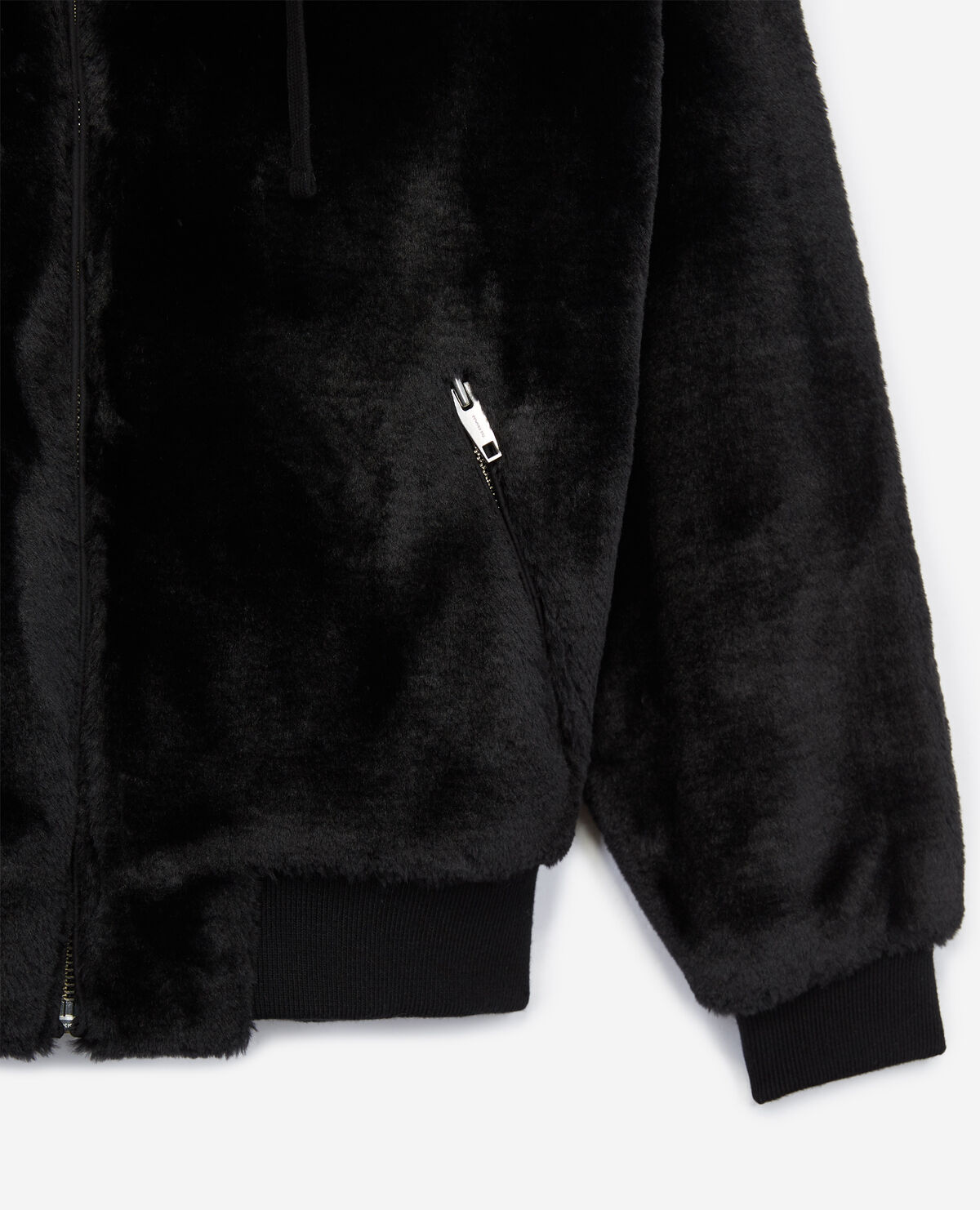 Mens black fur hoodie discount