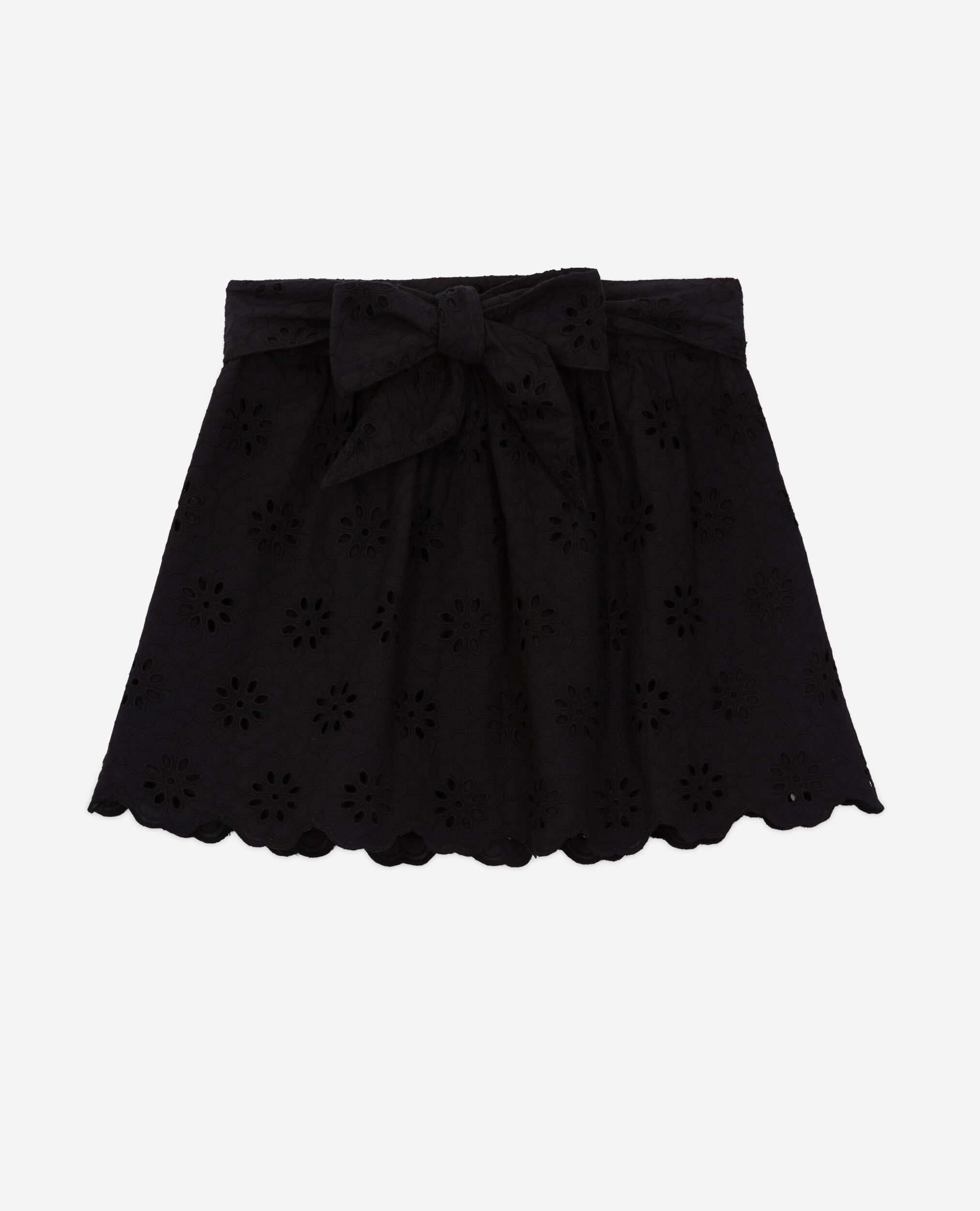 Jupe courte noire en broderie Anglaise, BLACK, hi-res image number null