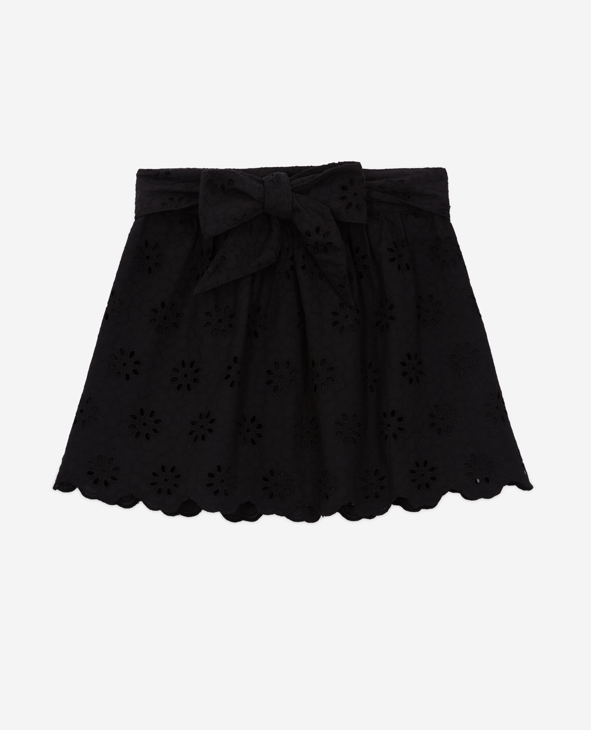 Short black skirt with broderie anglaise, BLACK, hi-res image number null