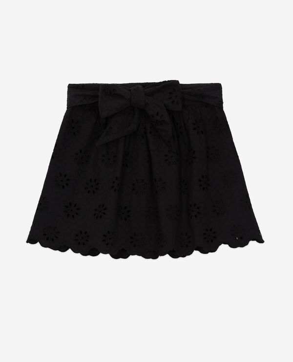 short black skirt with broderie anglaise